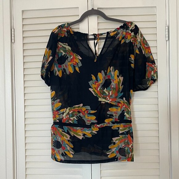 French Connection peplum blouse sheer 4 silk cotton floral black - Picture 7 of 9